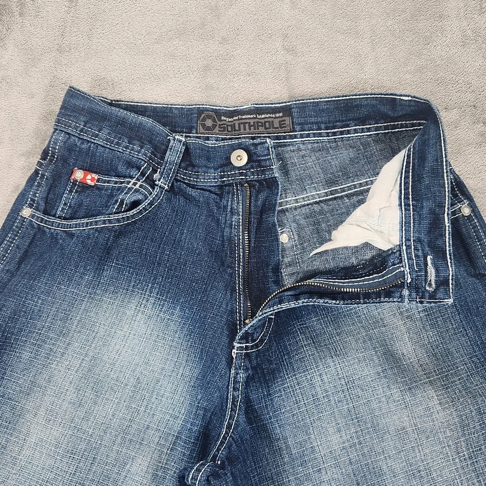 Southpole Shorts Mens 28 Red Tab Y2K Blue Denim Faded Bermuda Baggy